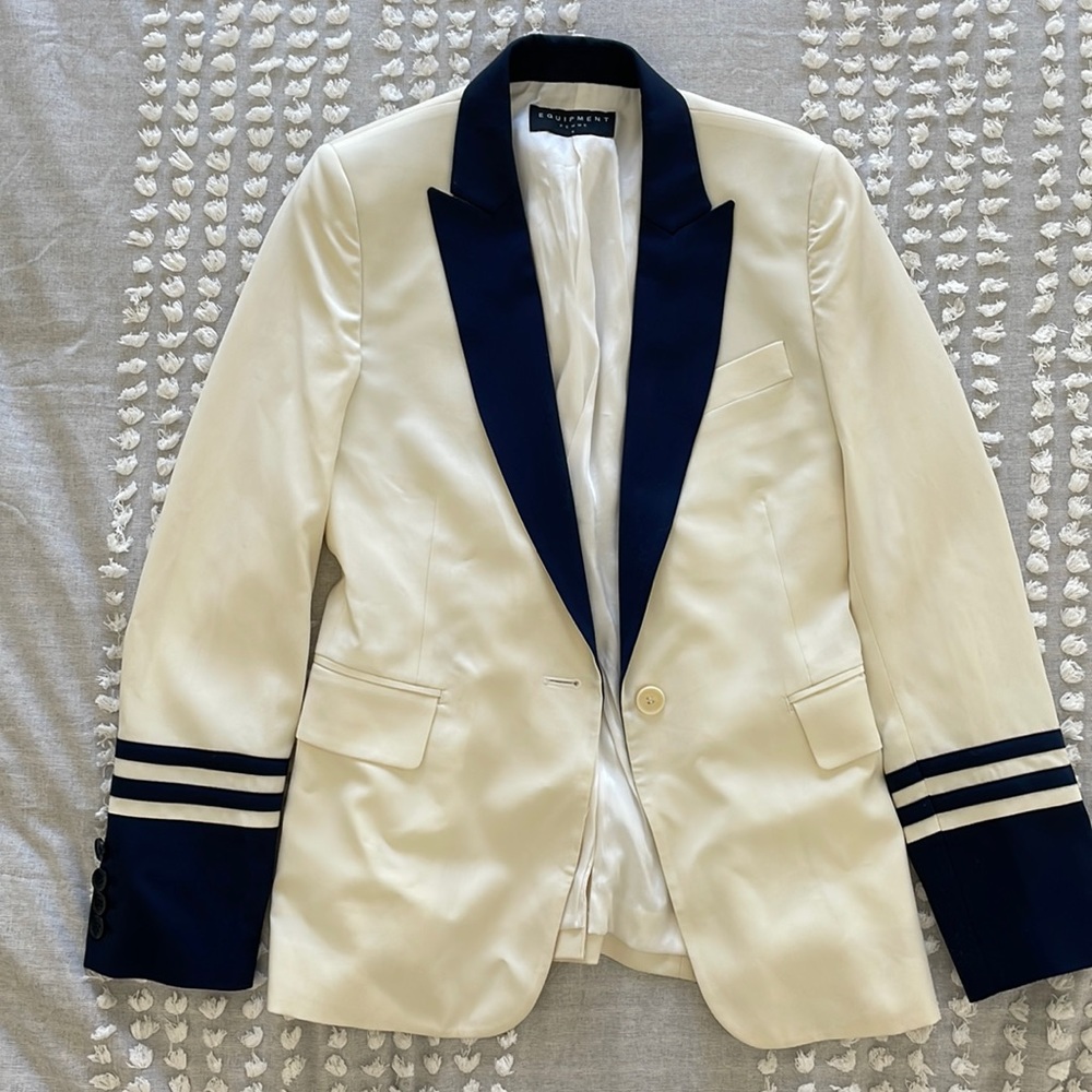 New Equipment Blazer size 4 nautical navy cream white ivory nwt